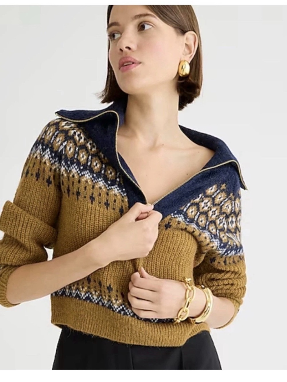 NWT J.Crew Fair Isle Half-Zip Sweater in Brushed Yarn